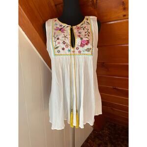 Ermanno Scervino Gauze Semi Sheer Floral Beaded & Embroidered Blouse sz 44 sz 12